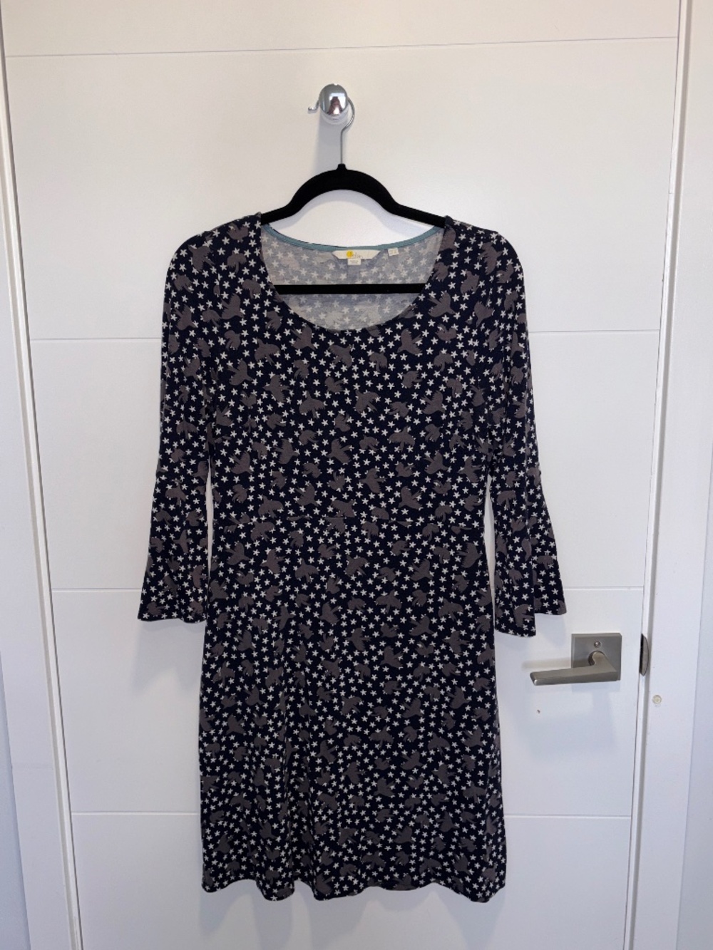 Boden Miriam Navy Star Bird Print Jersey Dress Size 8L